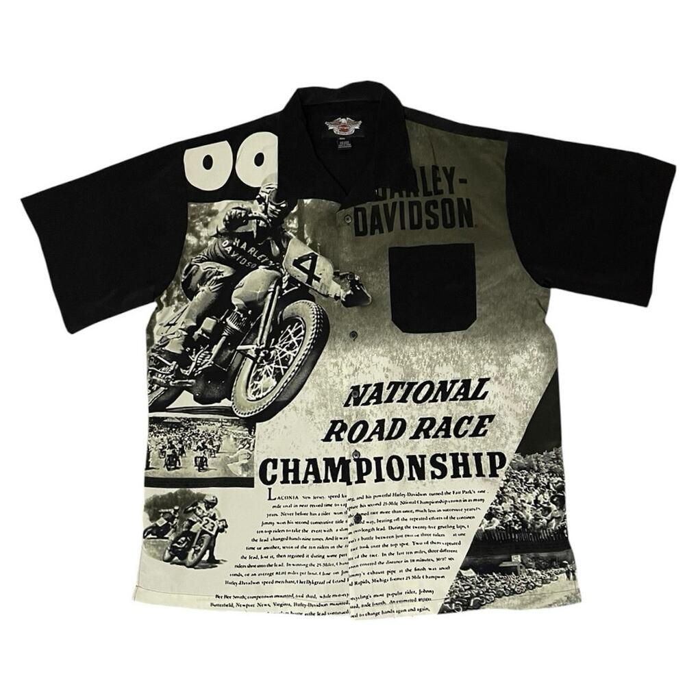 VTG Harley Davidson Men's Short Sleeve Road Race Graphic Camp Shirt XXXL